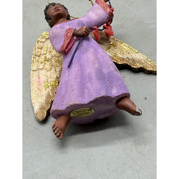 African American Angel Ornament With Gold Wings & Purple Dress Christmas READ - Picture 3 of 7